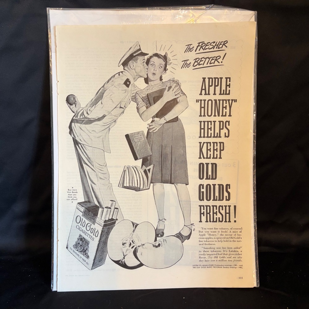 Old Gold Cigarettes Vintage 1944 Print Ad Life Magazine WWII Soldier Apple Honey